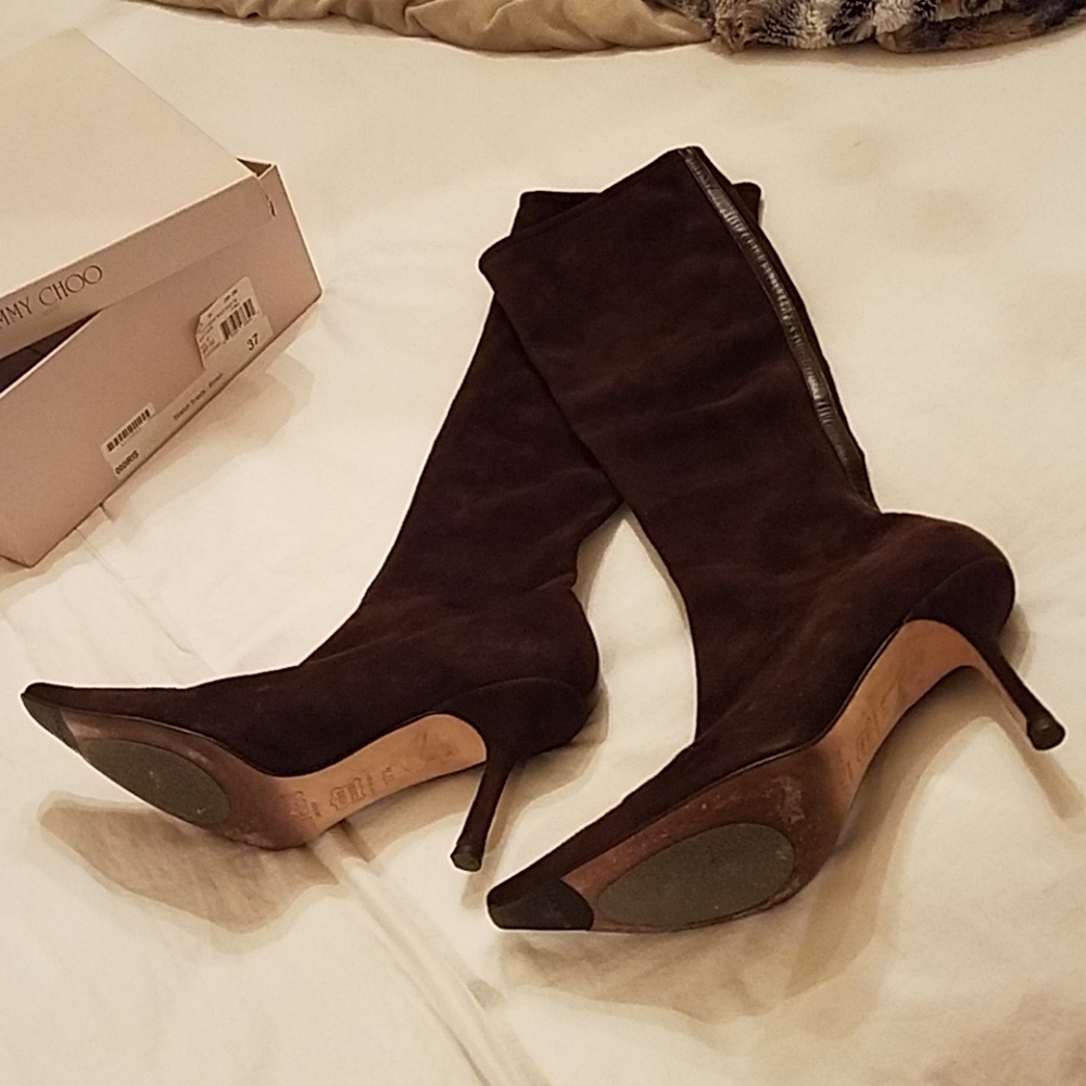 Jimmy Choo Dark Brown Suede Knee Boots
